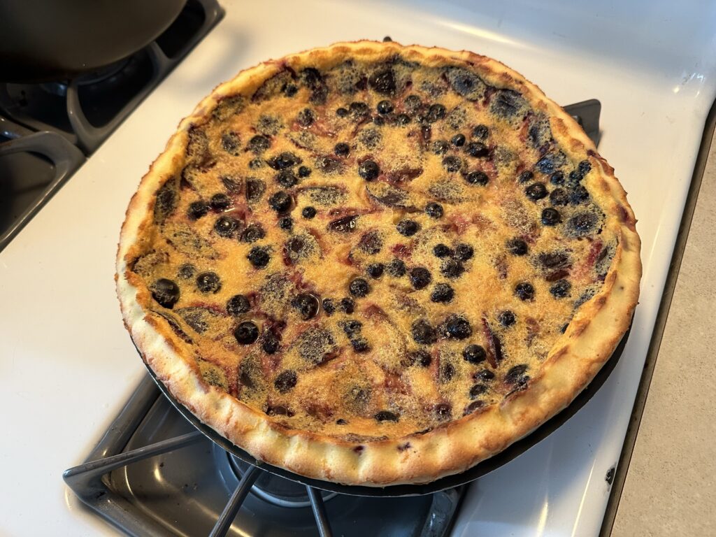 A plum and blueberry clafoutis