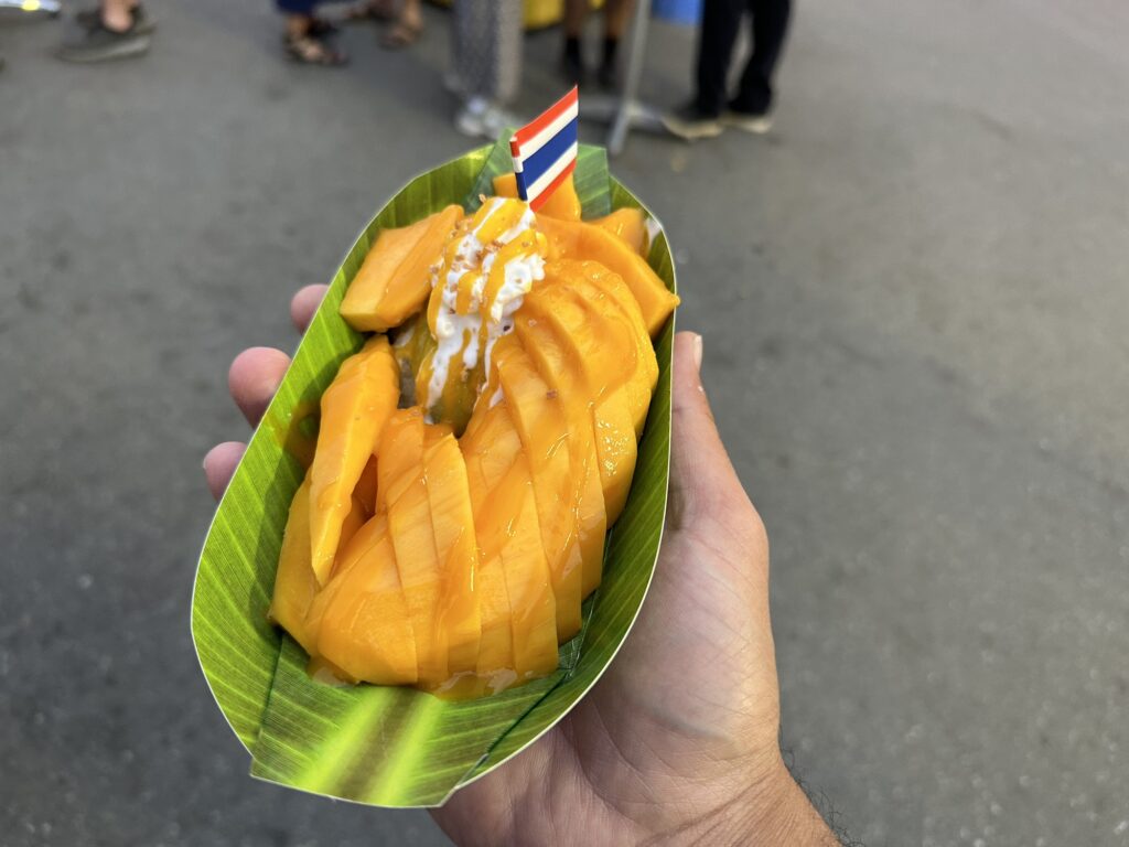 Mango with sticky rice underneath