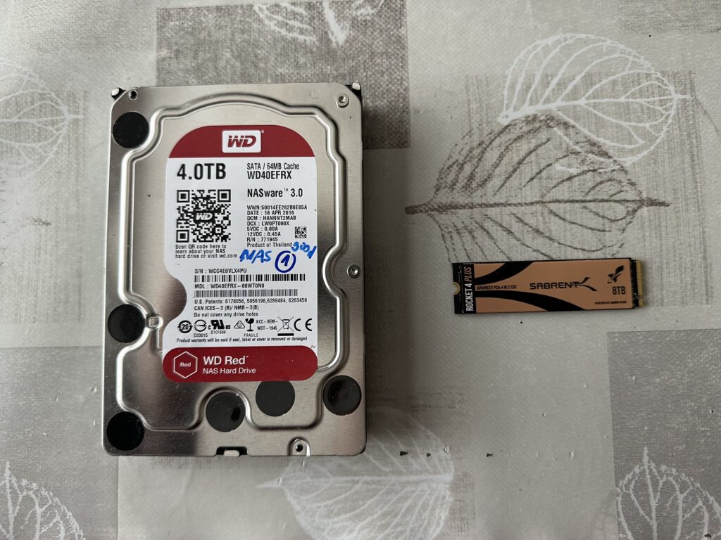 Left: a Western Digital NAS hard drive with a 4Tb capacity

Right: a tiny Sabrent SSD drive with 8Tb capacity