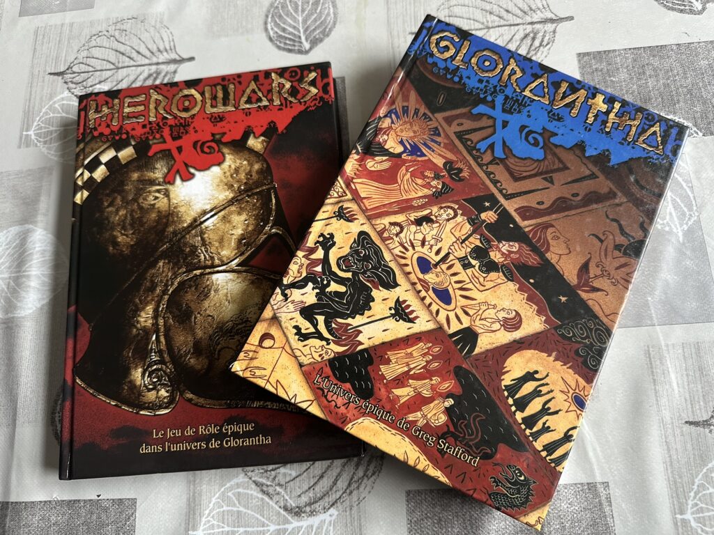 The HeroWars and Glorantha books from the French edition of the game, published in 2000. This was my first contact with both narrative rules and the world of Glorantha, and I absolutely did not understand either :D 