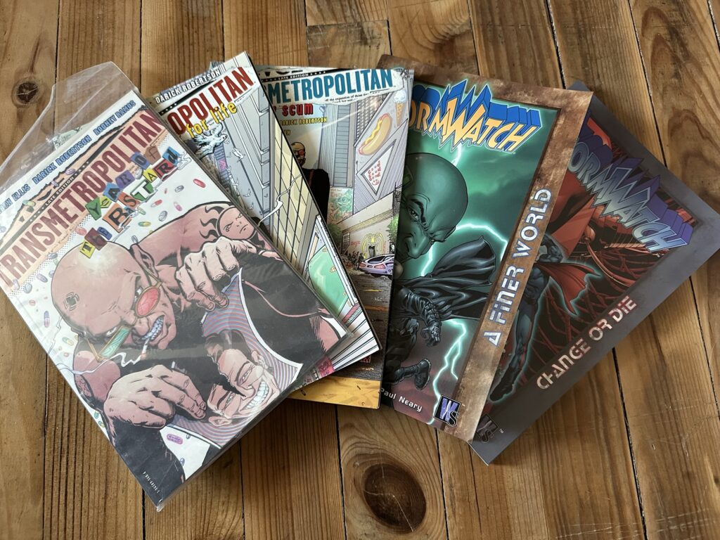 TPBs of "Transmetropolitan" and "Stormwatch".