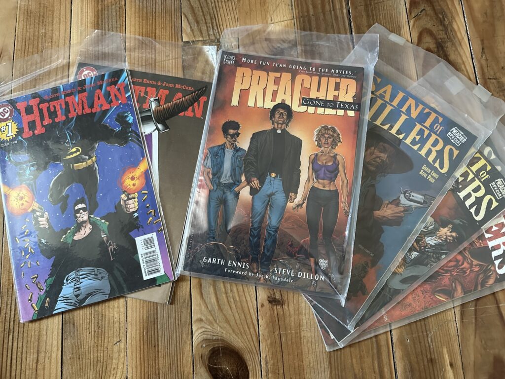 Issues of "Hitman" and "Preacher", including the "Saint of Killers" spin-off.