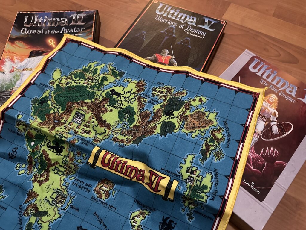 The Ultima VI cloth map, and the boxes of the "middle" trilogy that cemented the video games series spot as an absolute classic of the CRPG genre