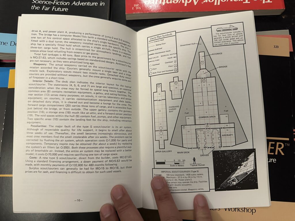 A deck plan of the classic Imperial Scout Courier from the High Guard supplement