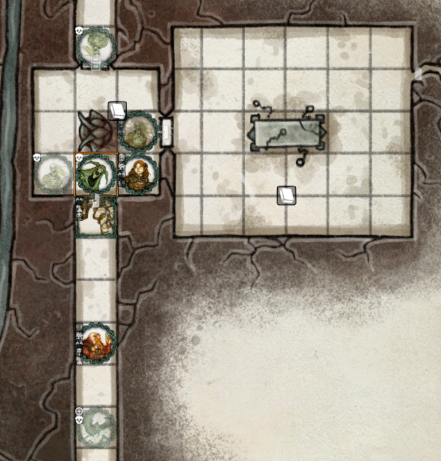 The end of the last combat in Foundry. Of the four heroic player characters, two were down at zero HP, one was very low on HP and WP, and the final Thunderbolt spell was cast by trading HP for WP, a desperate attempt to finish off the big bad guy before he could wipe out the party!