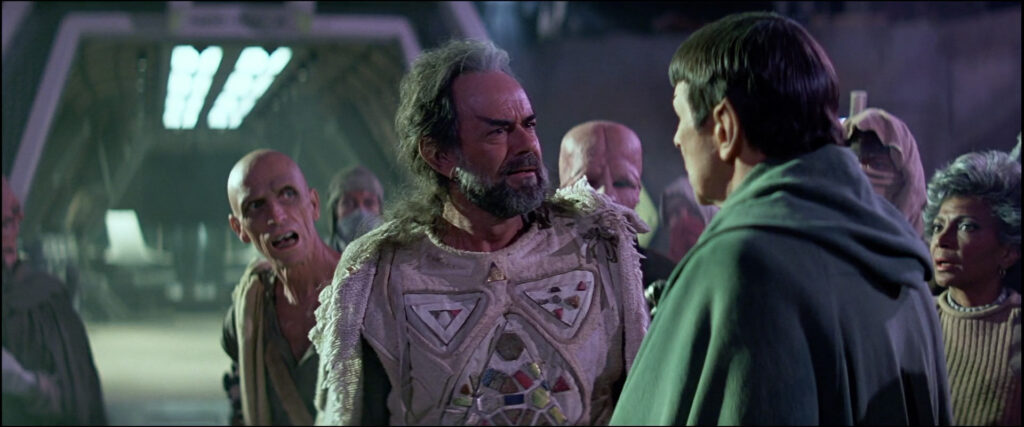 Sybok's special power is sort of interesting, in a very ham-fisted way, but, I don't know, he's just not very convincingly written. The whole plot is stupid anyway, unless I missed something -- can't he just get his own damn ship and go through the great barrier himself? Why does he have to do this whole kidnapping plot?