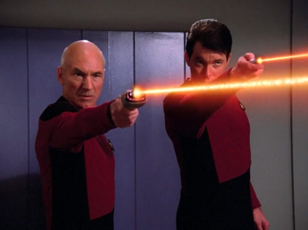 Picard and Riker don't think twice before killing the host of the alien leader.  That was very surprising for a Star Trek -- usually the whole shtick of the series is that the characters do whatever they can to avoid taking a life. I guess the writers ran out of time.
