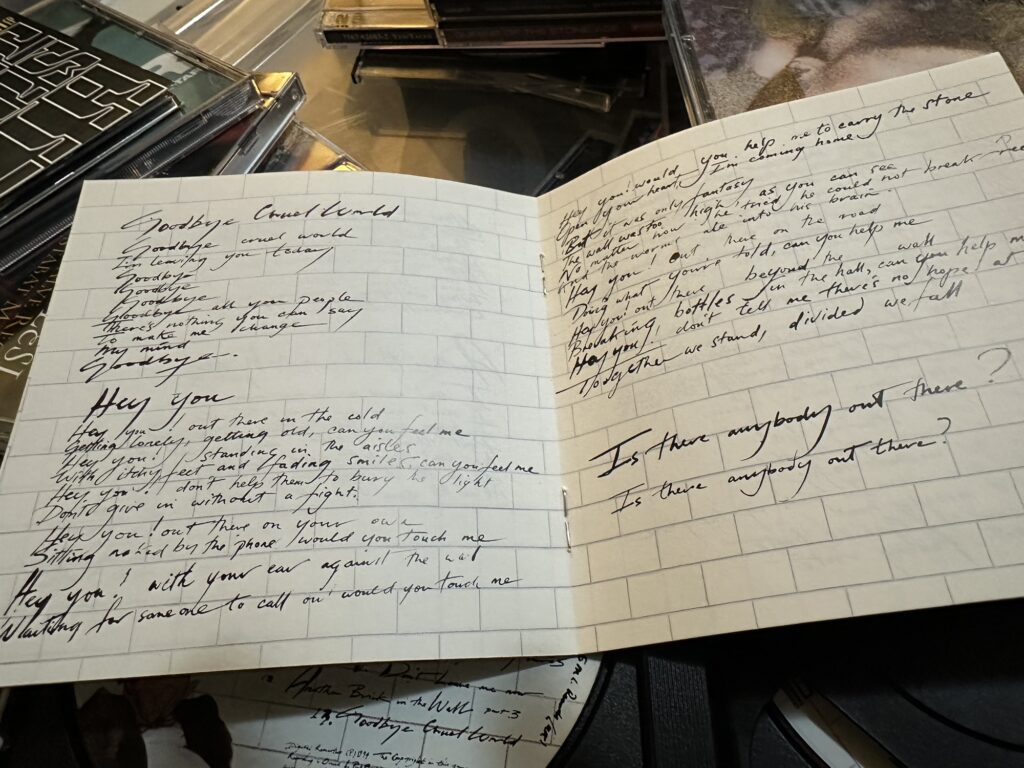 Booklet for Pink Floyd's The Wall, with psychotically written lyrics