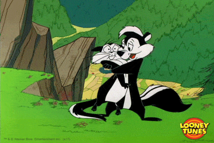 Pepe le Pew trying to smooch that poor cat.