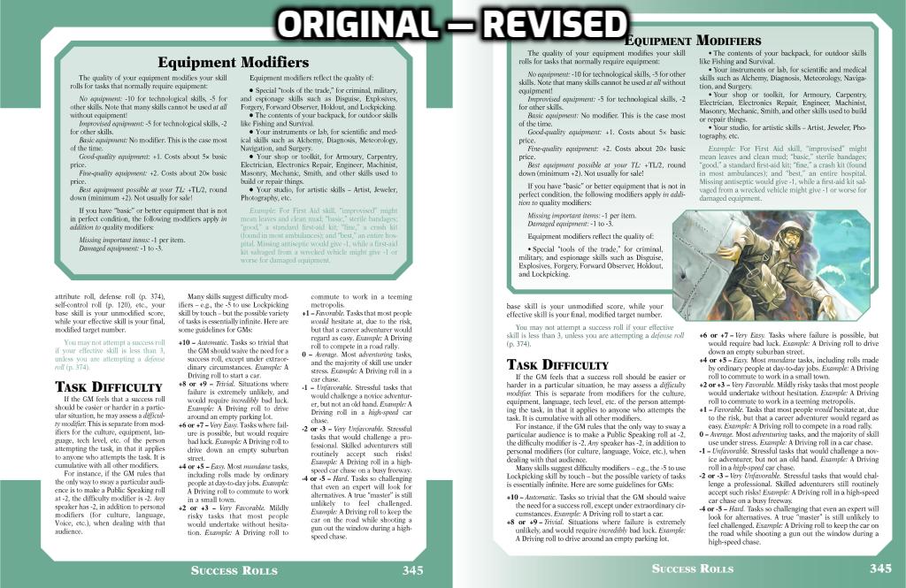 A sample of page 345, comparing the original 4e and the revised 4e.