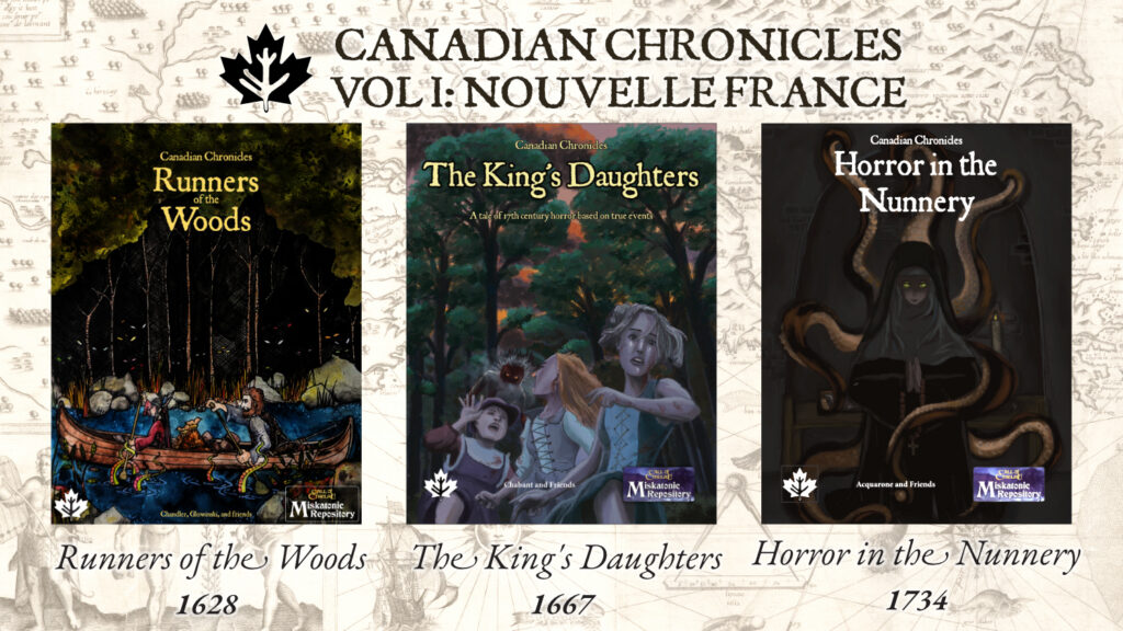 The 3 covers for the Canadian Chronicles scenarios