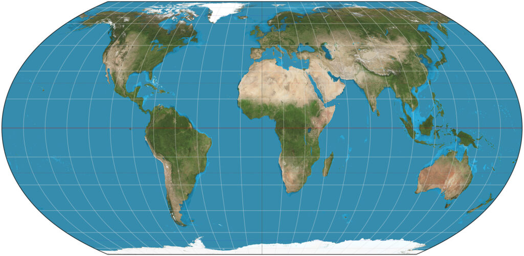 An equal-earth projection map, a vast improvement over the mercator projection.