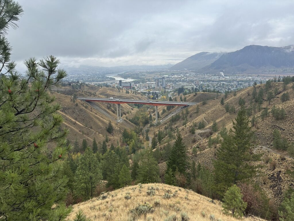 View from the Tom Moore / Billy Miner trails. This one overlooks the Peterson Creek bridge and Kamloops behind it.