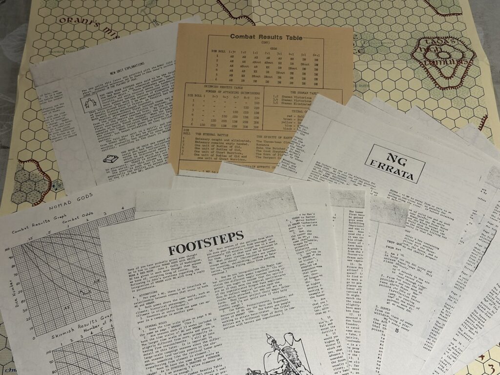 A bunch of extra sheets, many of them from the original owner of the game, such as photocopies of relevant pages from Chaosium's official magazine at the time, Wyrm's Footnotes.